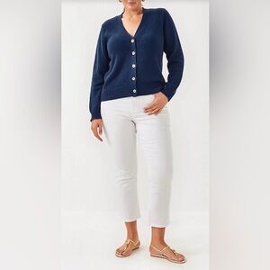 NWT Lilly Pulitzer Navy Tippery Cardigan Gold Button front Thick Cotton SZ: XL